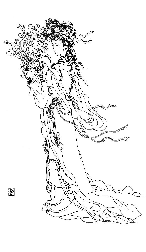 彭连熙工笔白描人物作品,工笔戏曲净角人物白描底稿