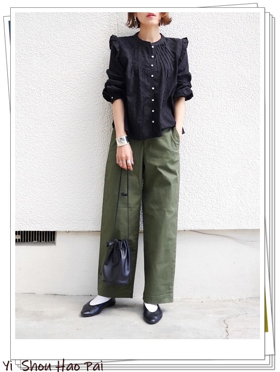 夏天绿色短袖阔腿裤套装配的凉鞋,黑色阔腿裤配绿色碎花上衣好看吗