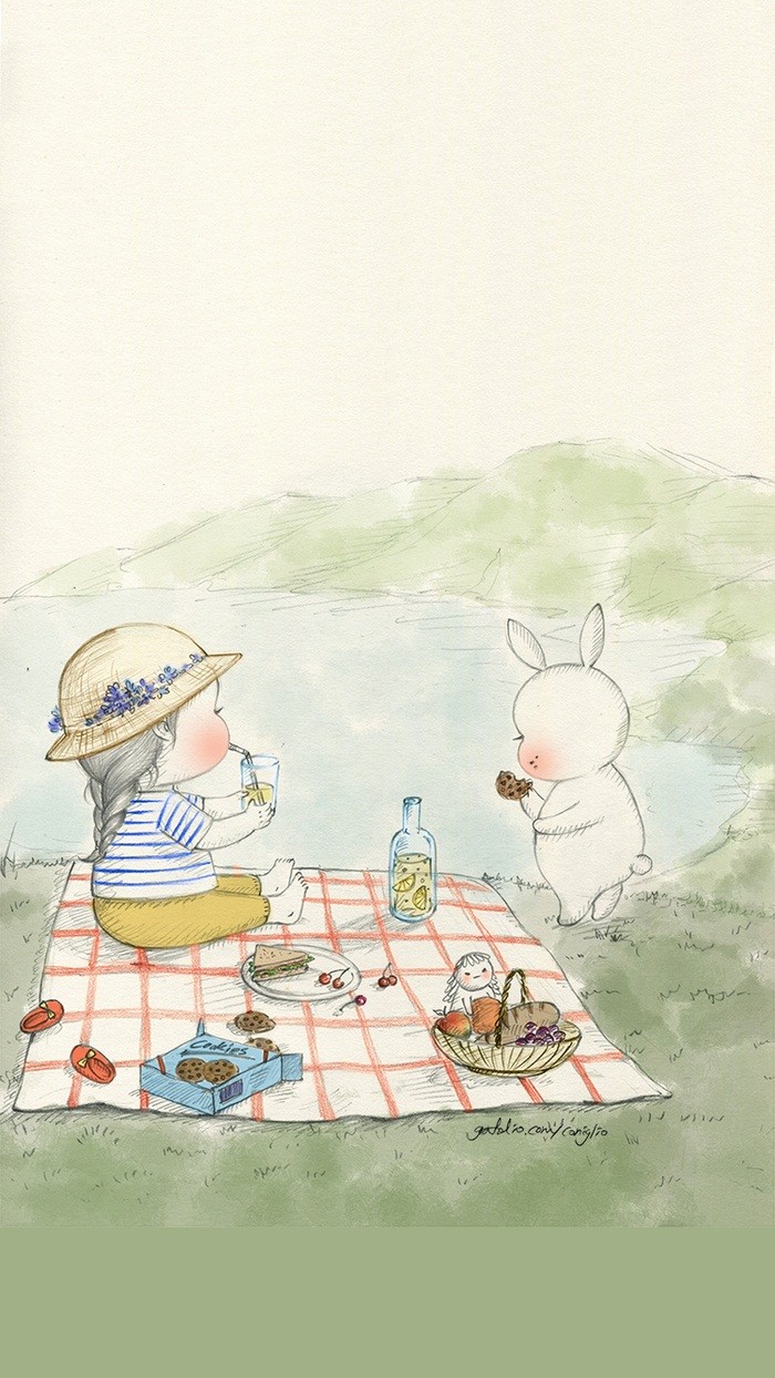 少女与兔子插画,兔子手绘创意插画