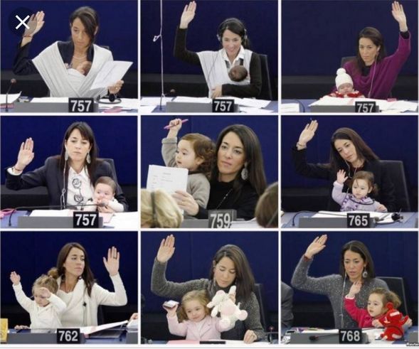 女议员带孩子工作,丹麦女议员