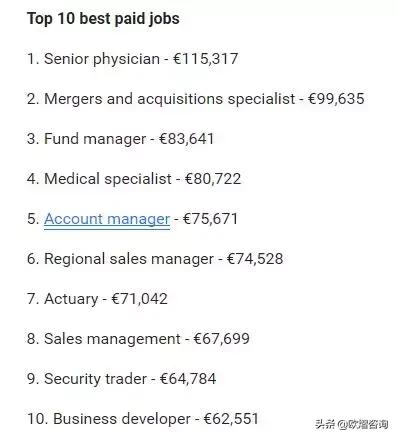 全球各职业薪资排名,2021德国职业薪酬排行榜