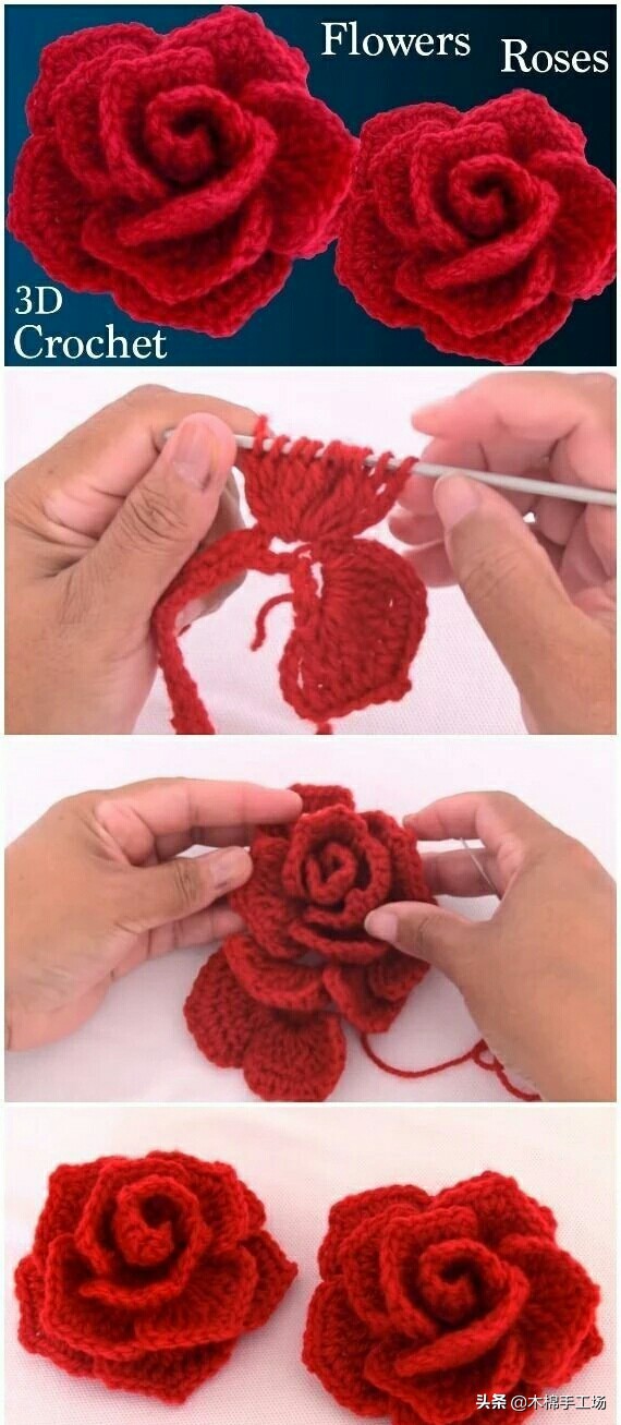 七种玫瑰花的钩编步骤,浪漫永不凋零的玫瑰花折纸