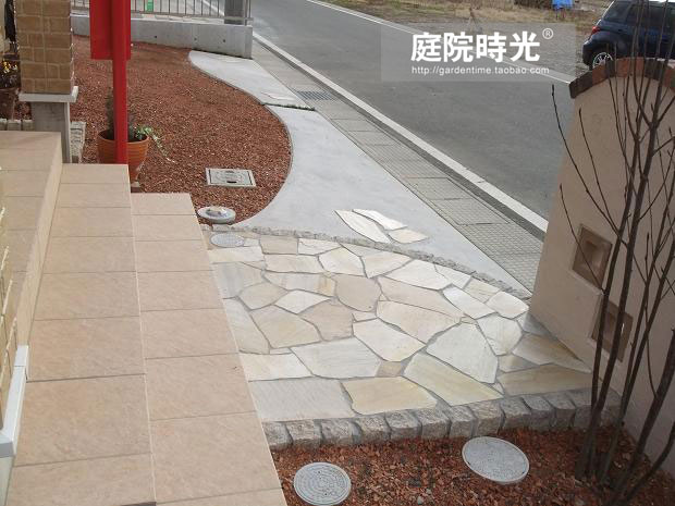 中式庭院古代老石板铺装,庭院铺装样式区域颜色搭配