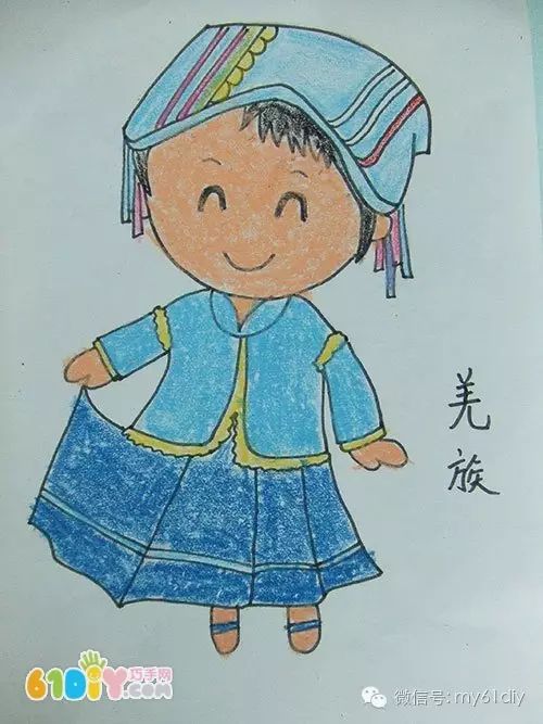彩色少数民族儿童简笔画图片大全,五十六个民族简笔画卡通