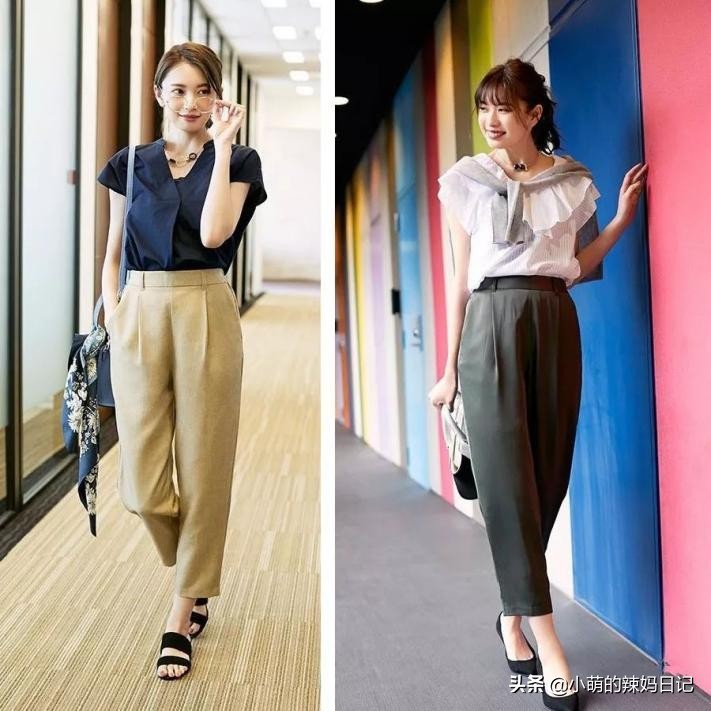 35岁女人穿搭今年流行的修身裤子,外翻直筒阔腿裤穿搭50岁女人