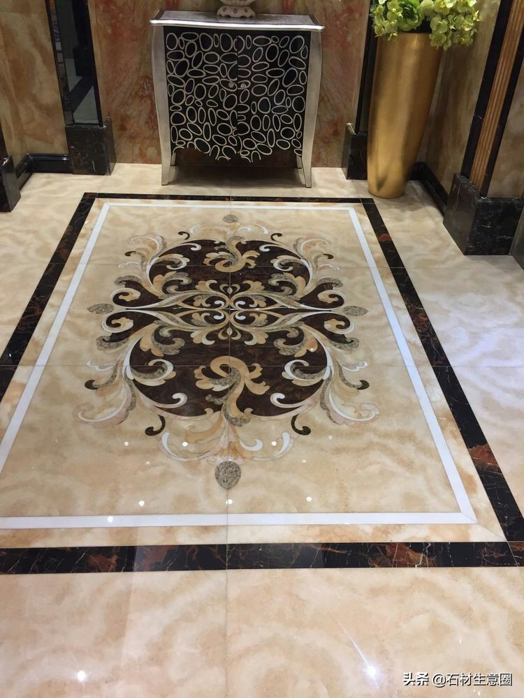 大理石地面水刀拼花效果图,100多平方水刀拼花图片