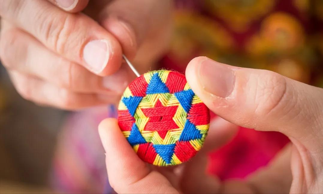 一个圆周边加一点装饰,用彩线做简单的小装饰