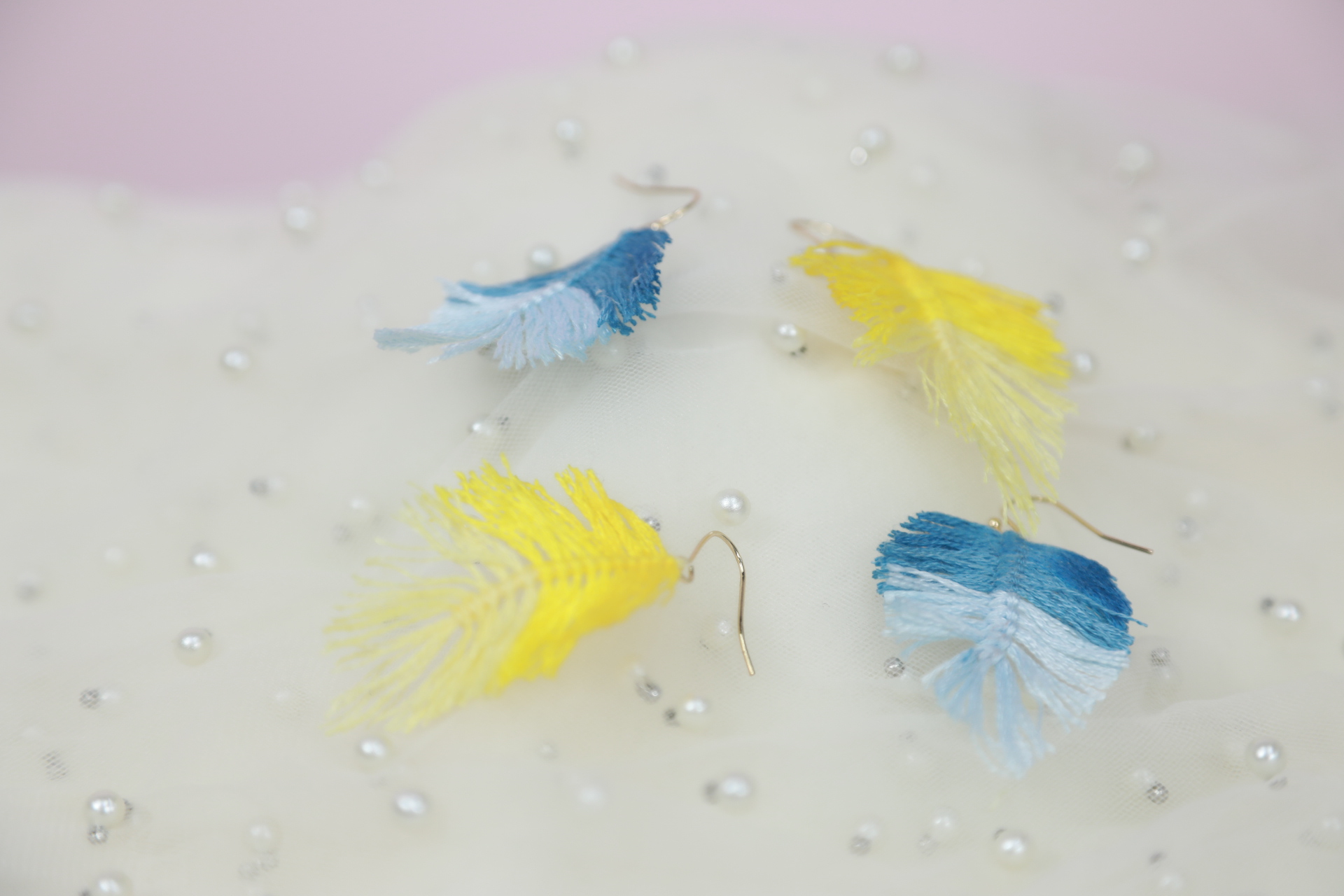 复古羽毛耳环,手工马海毛耳环