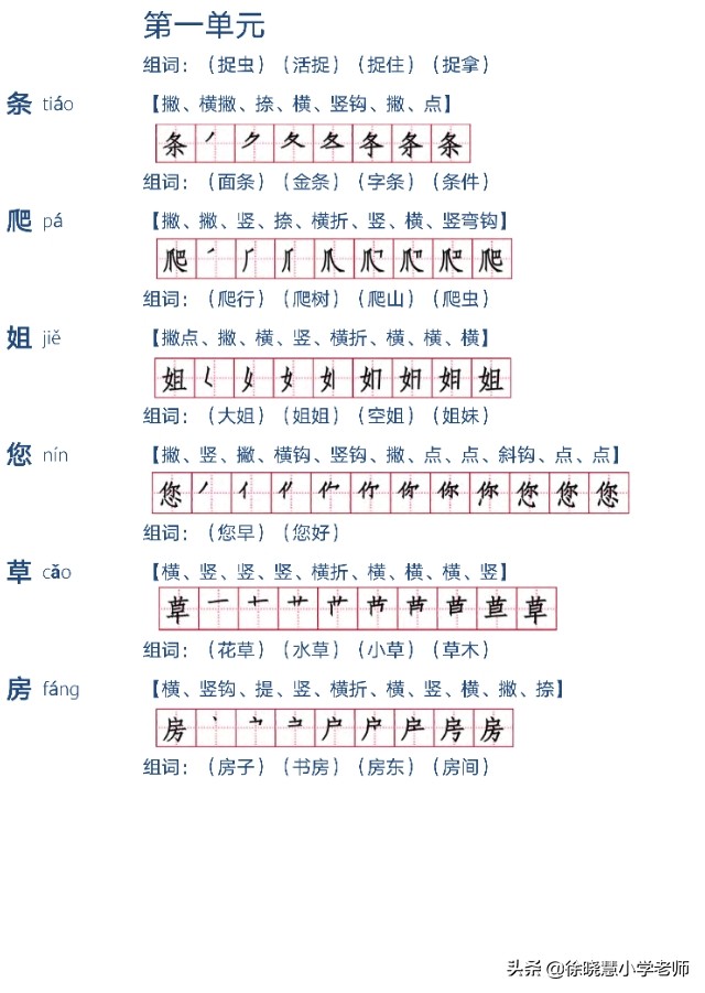 一年级所有一类生字的笔顺和拼音,一年级语文下册生字笔顺组词讲解