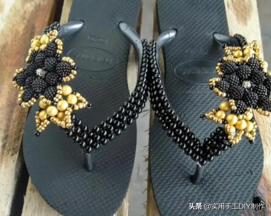 复古人字凉鞋串珠,手工串珠编织拖鞋