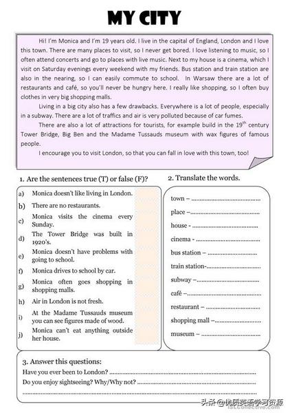 英语原版阅读：Mycity