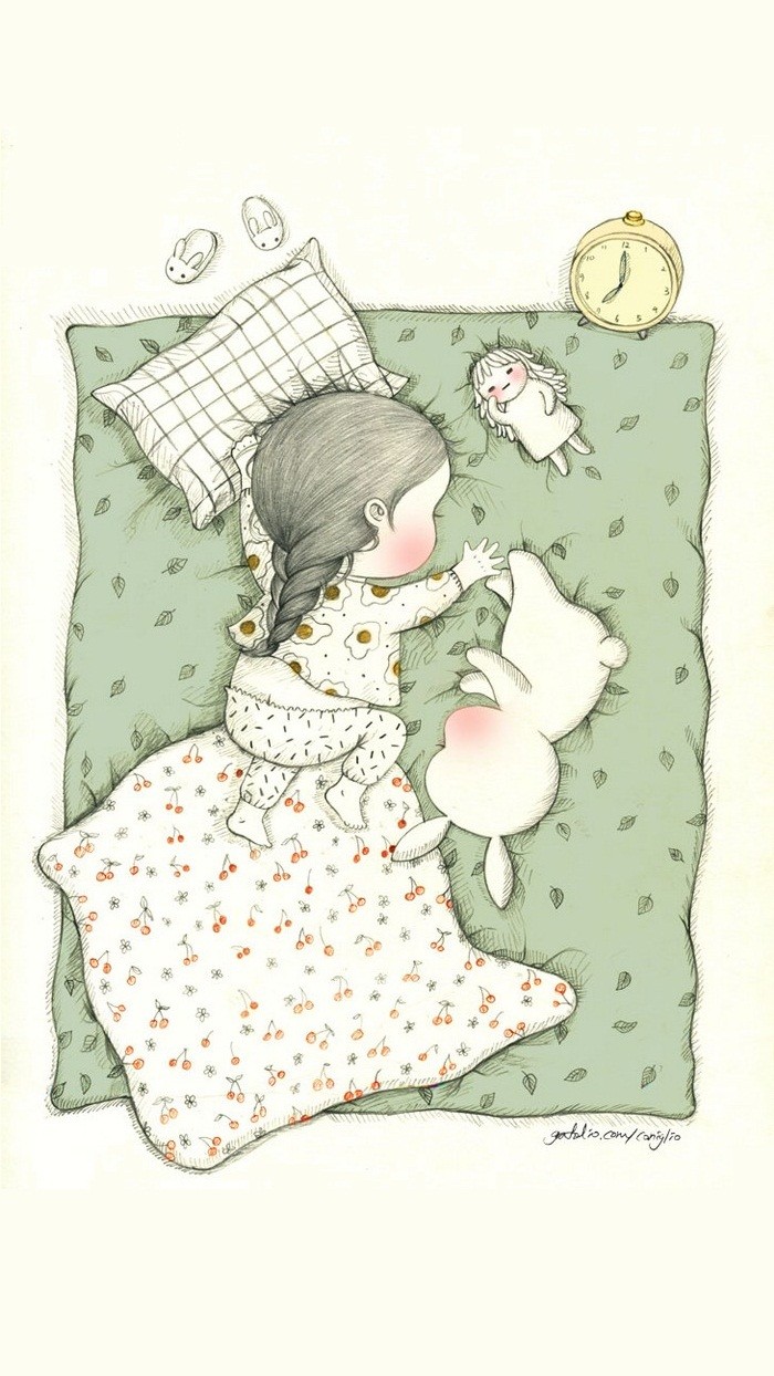 少女与兔子插画,兔子手绘创意插画