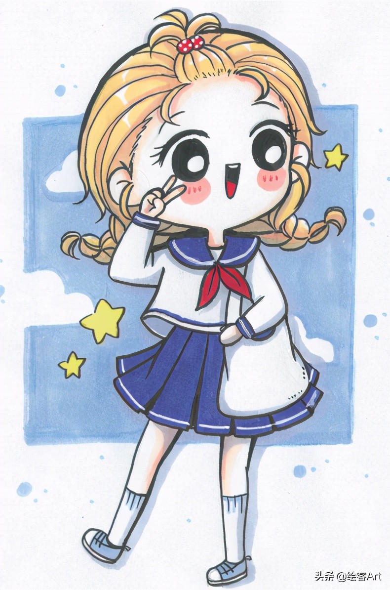 马克笔q版字母怎么画,马克笔手绘漫画少女q版