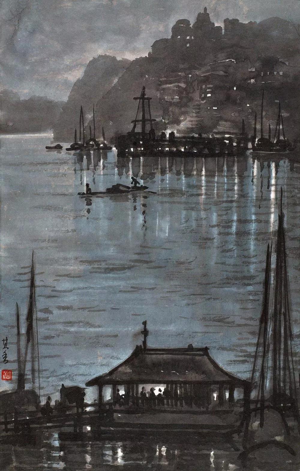 水墨画夜景欣赏,画夜景最好的中国画