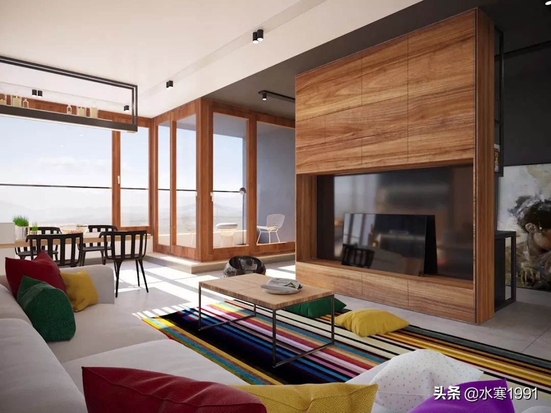 木饰面电视背景墙和隐形门设计,电视背景墙怎么设计让客厅显大