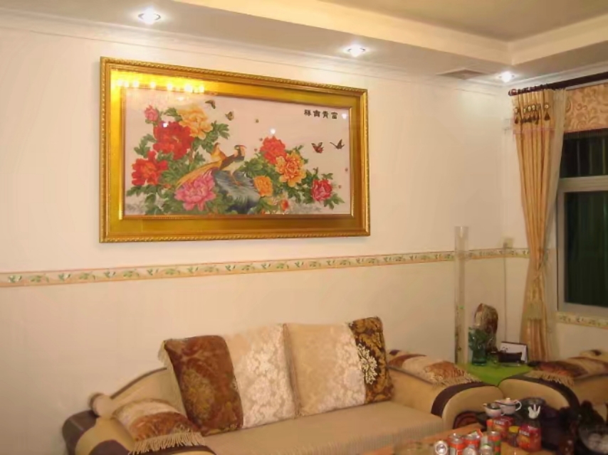 阿朋花180元买十字绣，用14个月绣好，挂在墙上整个客厅逊色起来