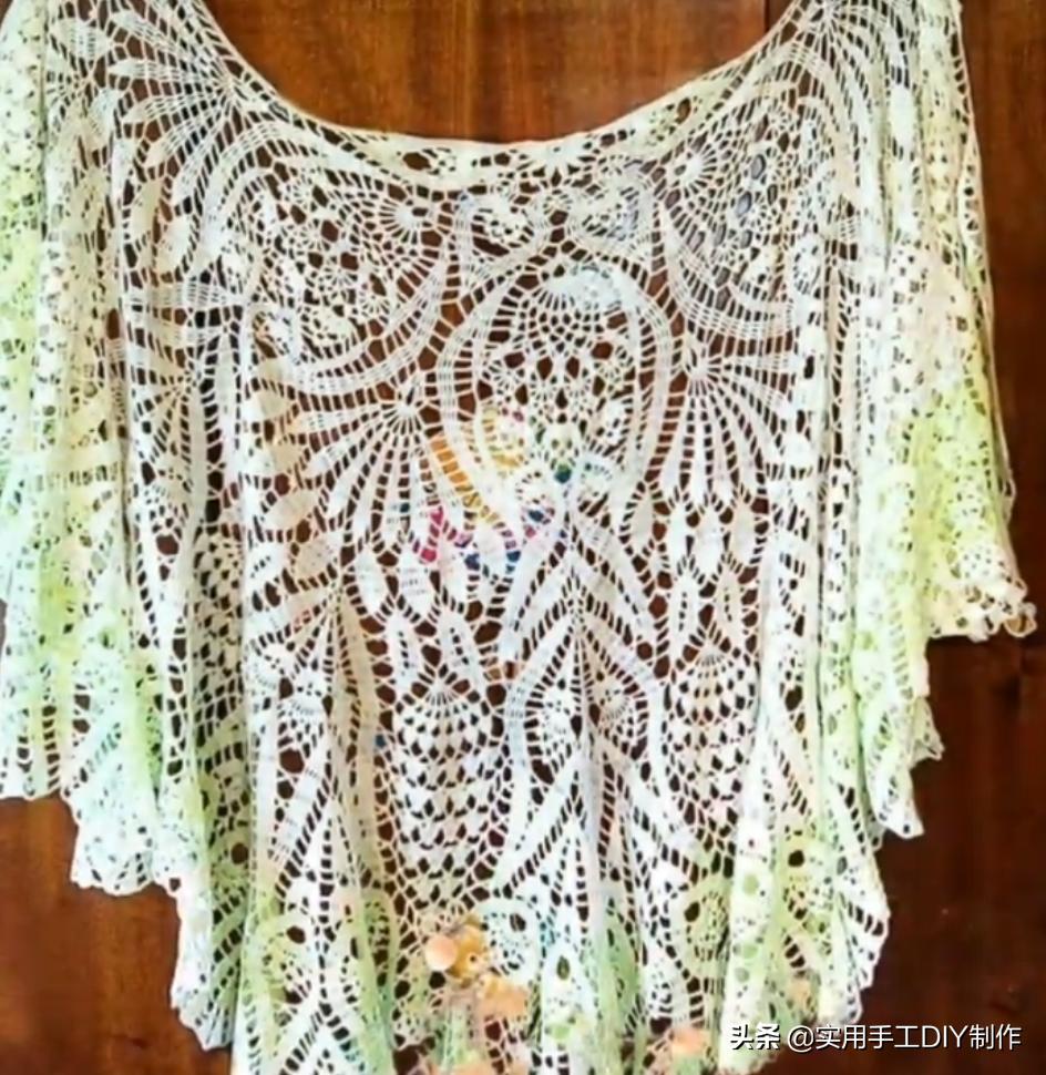 彩色蕾丝钩织披肩拼接花,晓夏手工钩编扇形花披肩