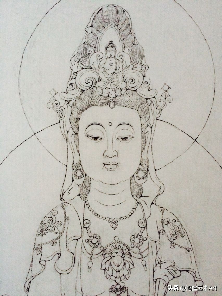 简单观音菩萨白描图片大全,工笔观世音菩萨基础画法步骤详解