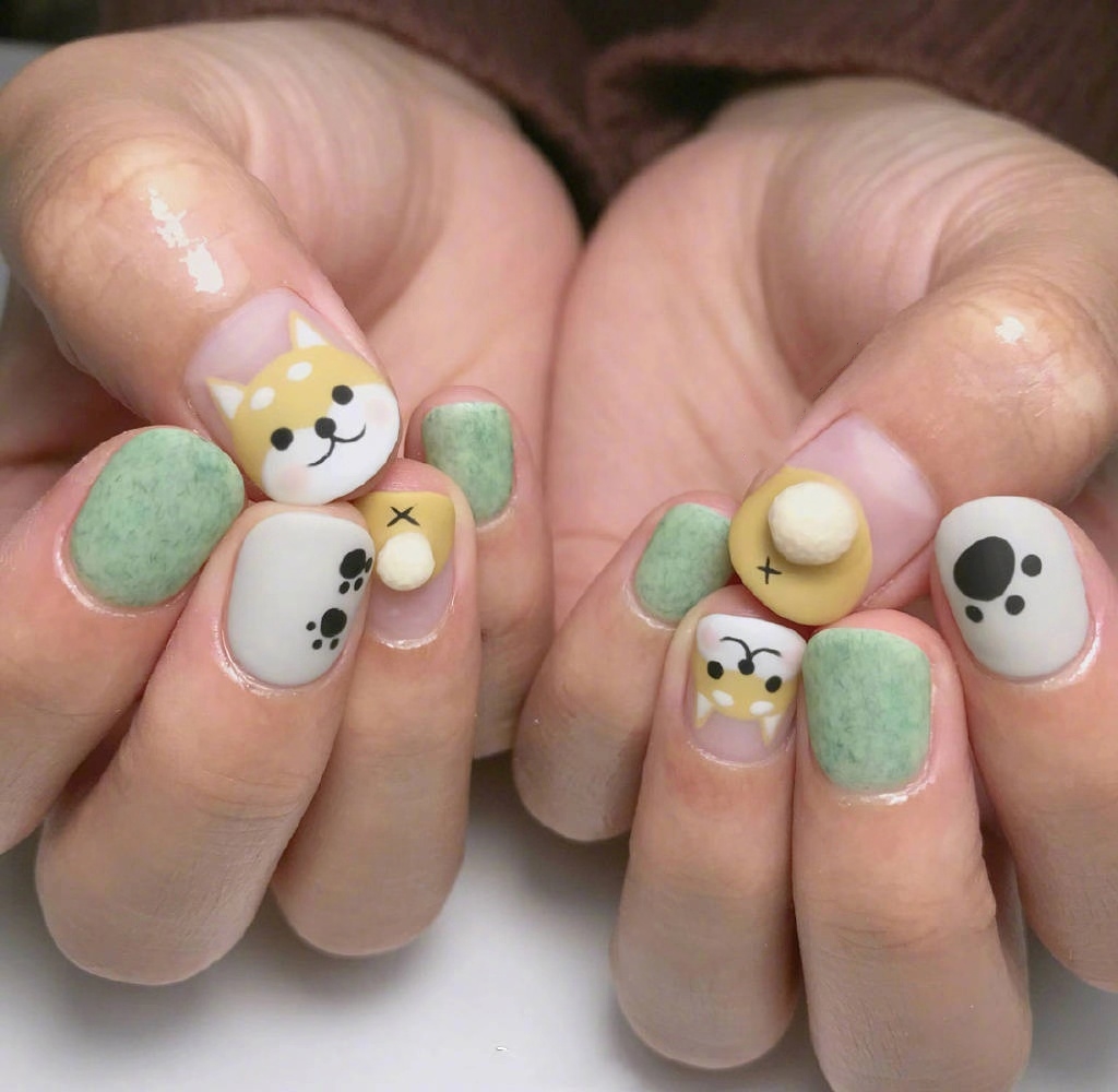 奶油皮纹法式格纹美甲教程,皮草胶美甲款式图案