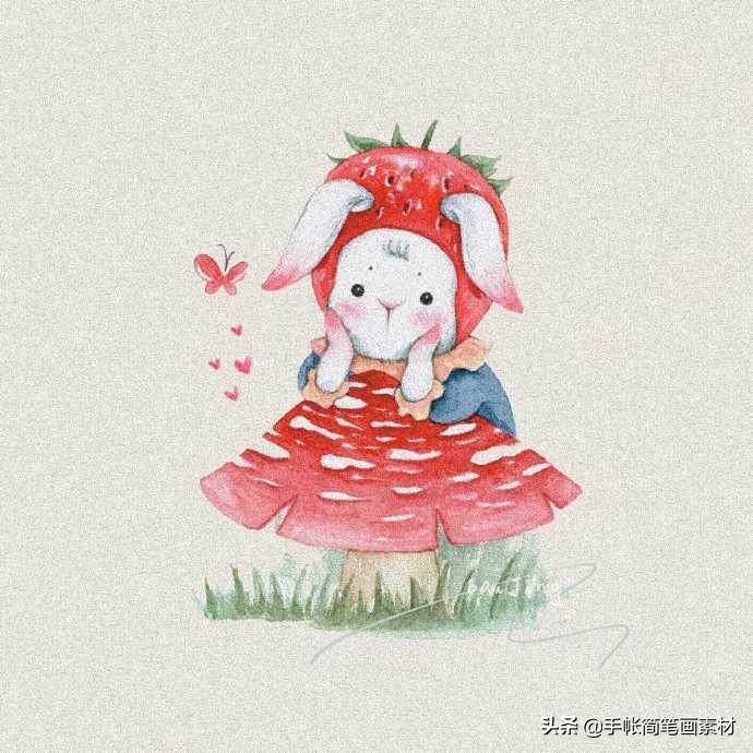 可爱的草莓画,草莓小兔插画