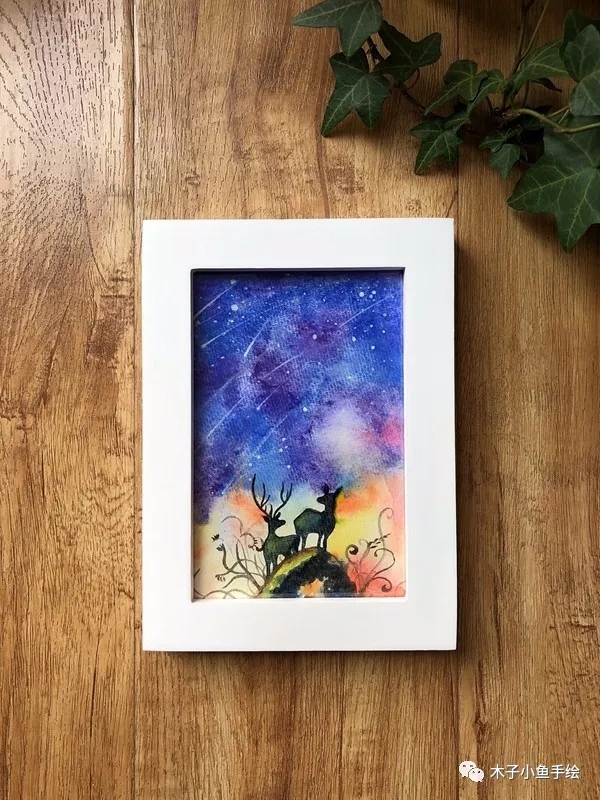 星空鹿水彩画画法,星空鹿水彩画教学