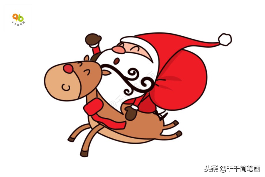 圣诞节驯鹿和圣诞老人的简笔画,儿童简单的圣诞老人简笔画