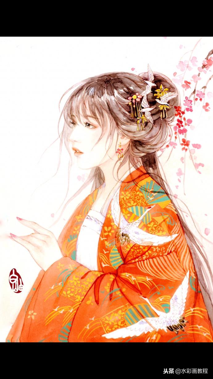 抖音自制古风手绘插画,彩铅插画手绘中国古风