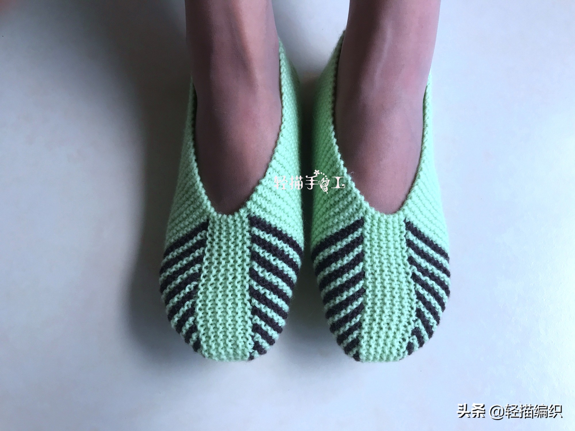 单条纹复古花样地板袜编织,新手一学就会织的地板袜