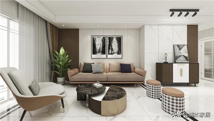 木饰面格栅轻奢风格装修效果图,黑白对比色彩构成简单图片