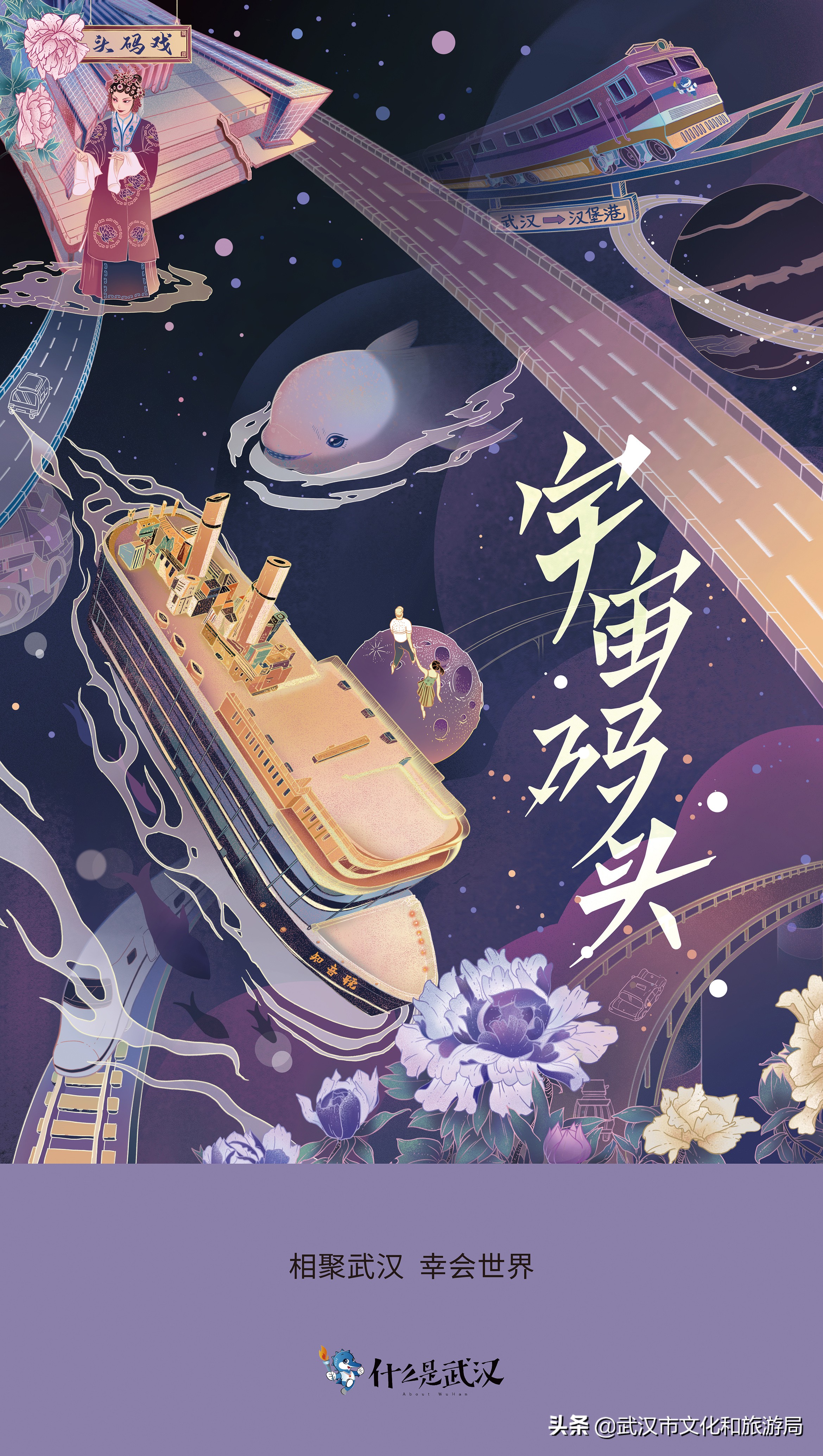 手绘武汉旅游地标图,武汉海报手绘