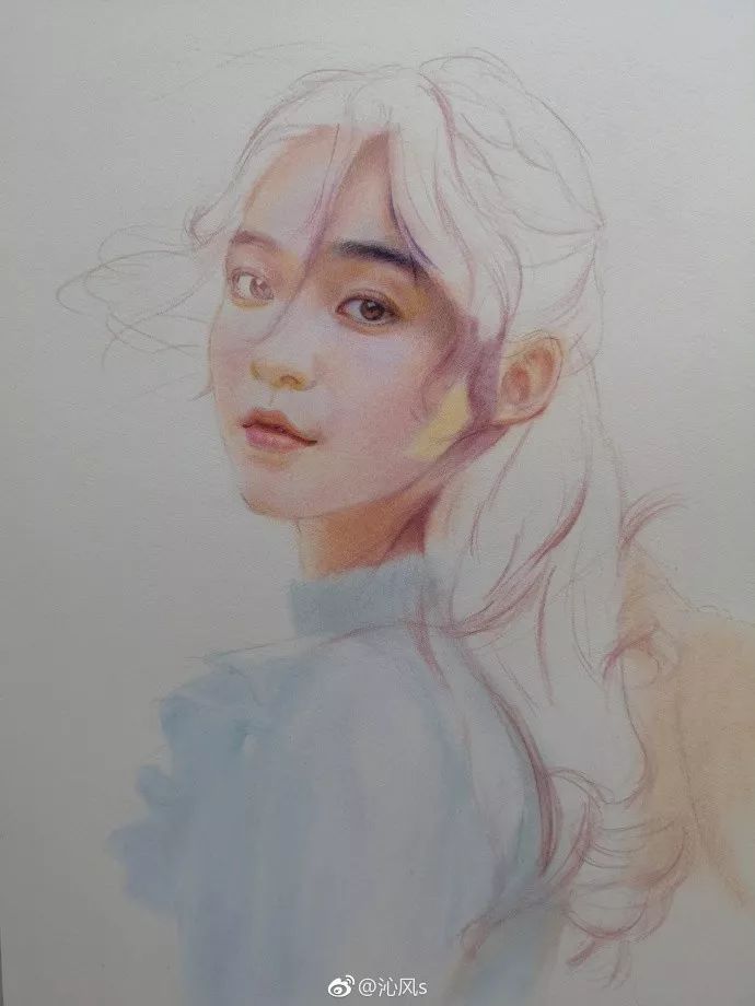彩铅画美丽的山水画,彩铅画美人蝴蝶