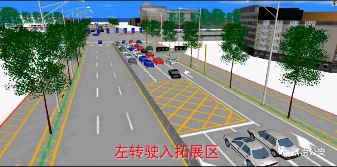 济南又创了个全国第一:舜华路南口现“魔法”车道:三排车道变六排