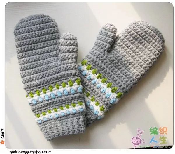 钩针编织手套的教程,男孩提花手套花样图案图解