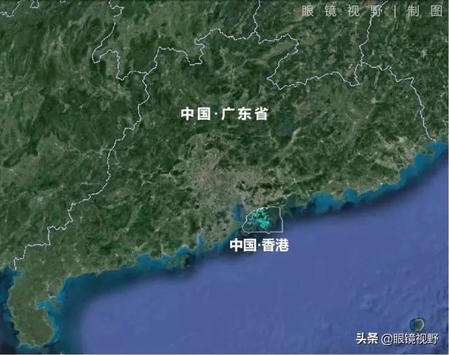 香港和深圳鸟瞰图,从太空看城市
