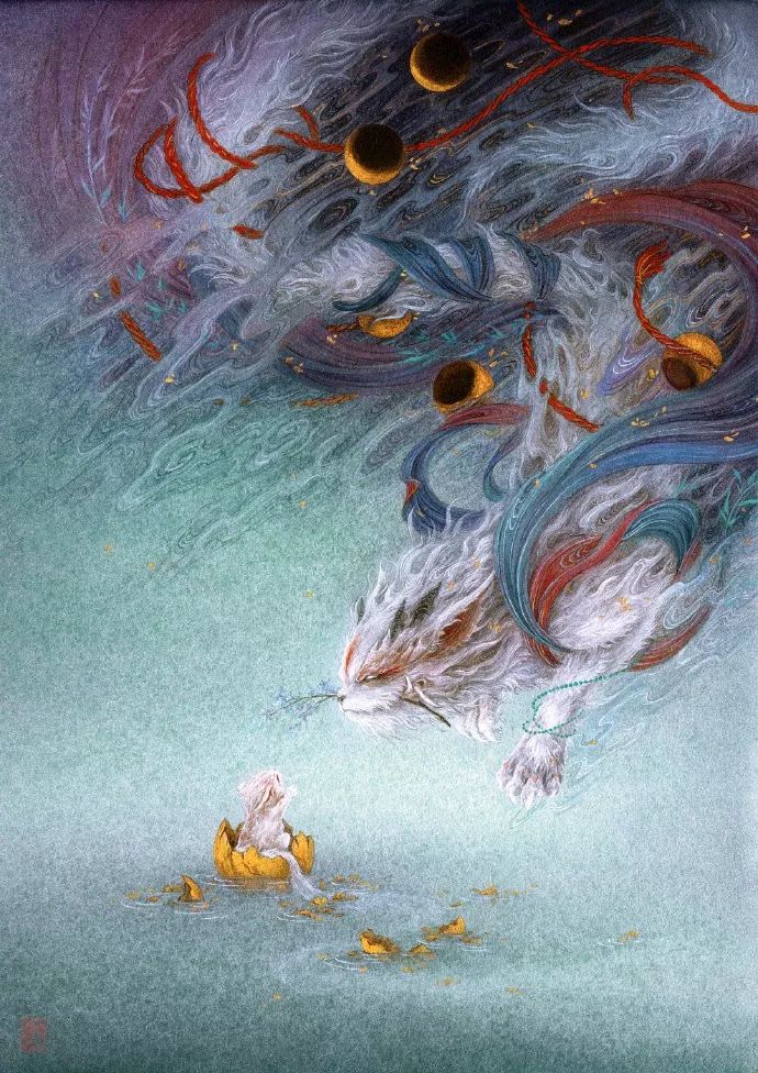山海经异兽艺术画作,90后画家画山海经