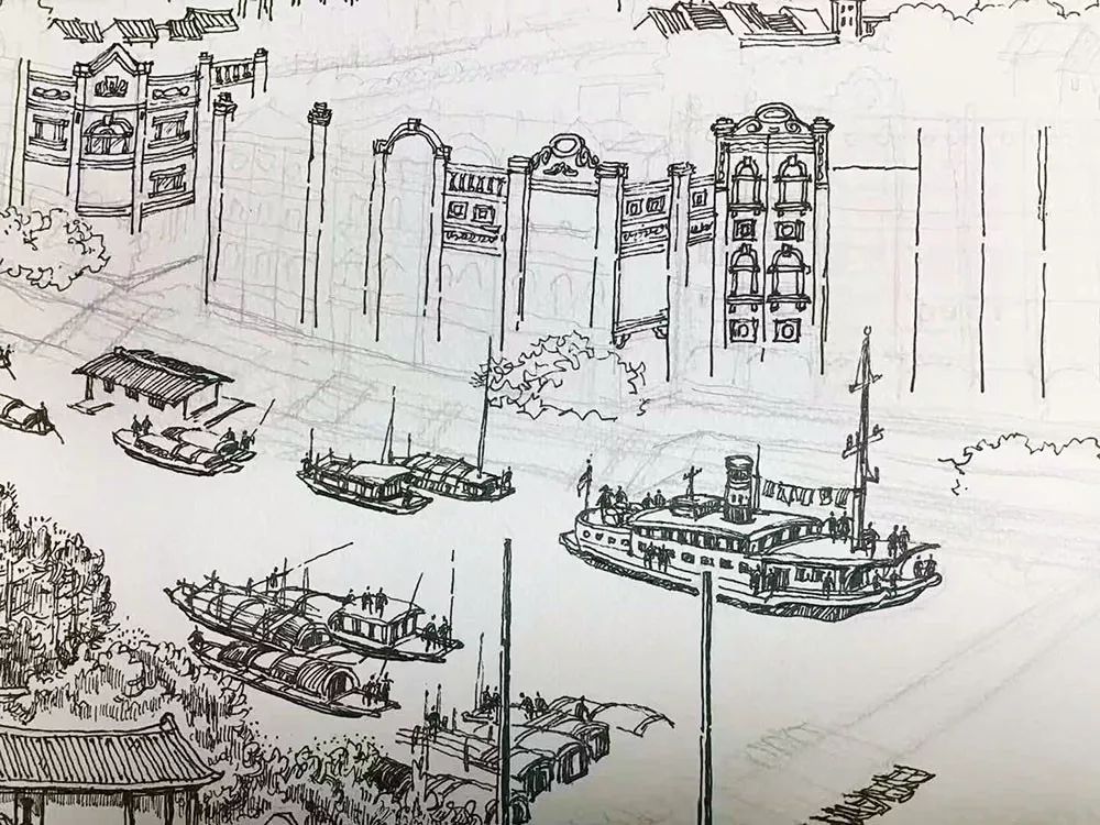 骑楼老街美景图,骑楼手绘图