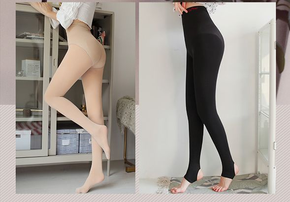美腿透肤一体袜加绒,双层透肤袜光腿神器秋冬