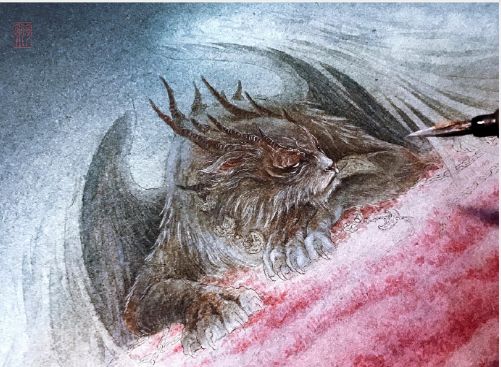 山海经异兽艺术画作,90后画家画山海经