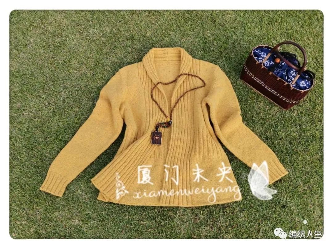 蕉香：云点粗花呢女士棒针翻领开衫外套毛衣（有翻译教程）