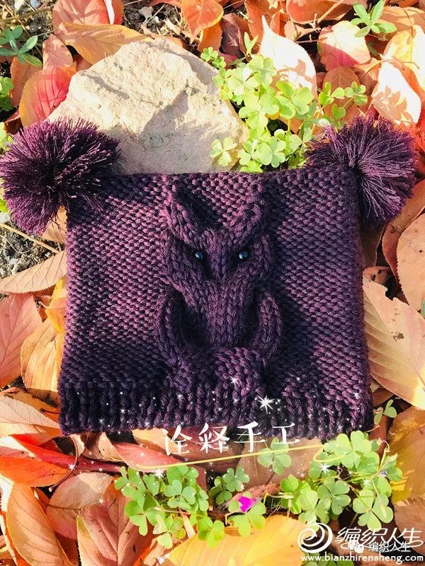 猫头鹰造型：羊毛线编织儿童棒针帽子（附图解）