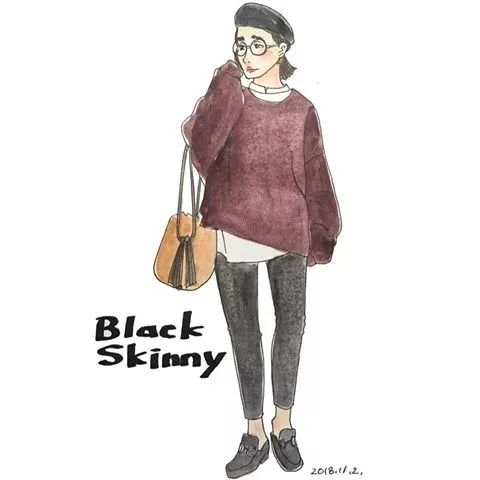 18套优雅又时髦的手绘穿搭,日本穿搭手绘秋冬