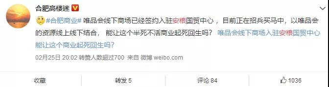 唯品会入驻合肥安粮国贸购物中心,564条整改意见待验收