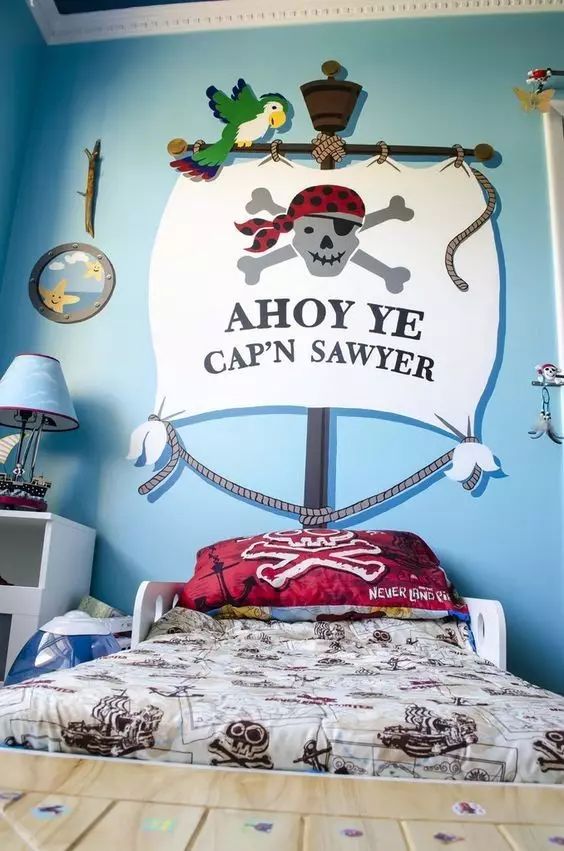 儿童卧室简单墙画手绘,留一面水泥墙