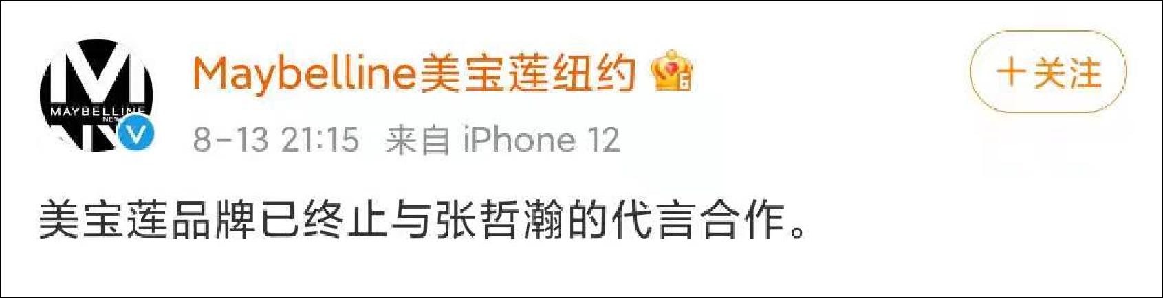 张哲瀚代言品牌均宣布终止合作