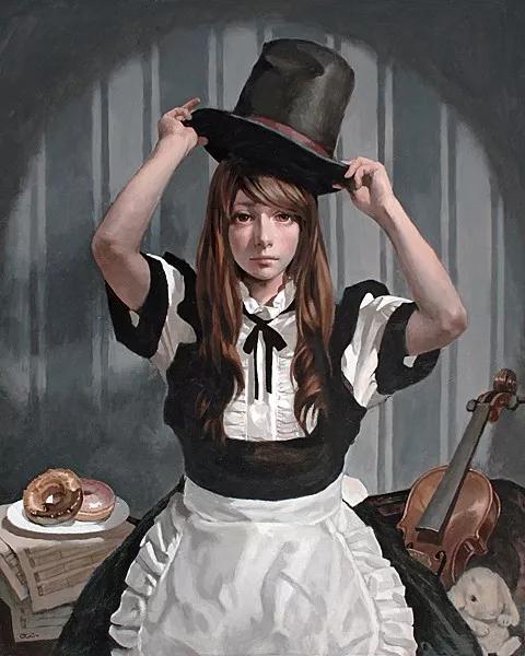 油画日系动漫,油画里的唯美少女