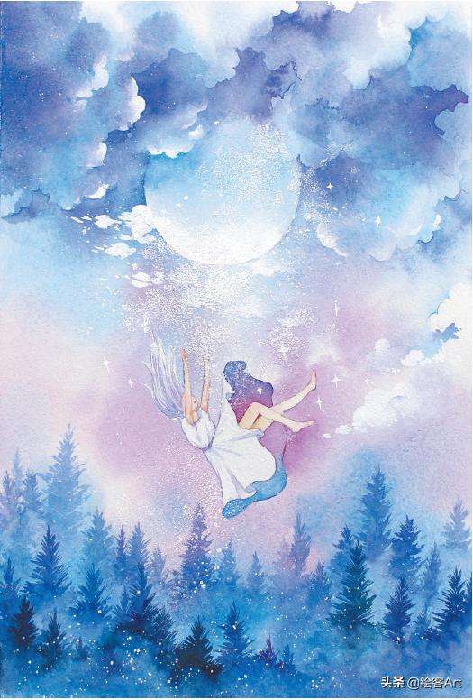 用水彩颜料画天空还有云朵,有手就能画的绘画