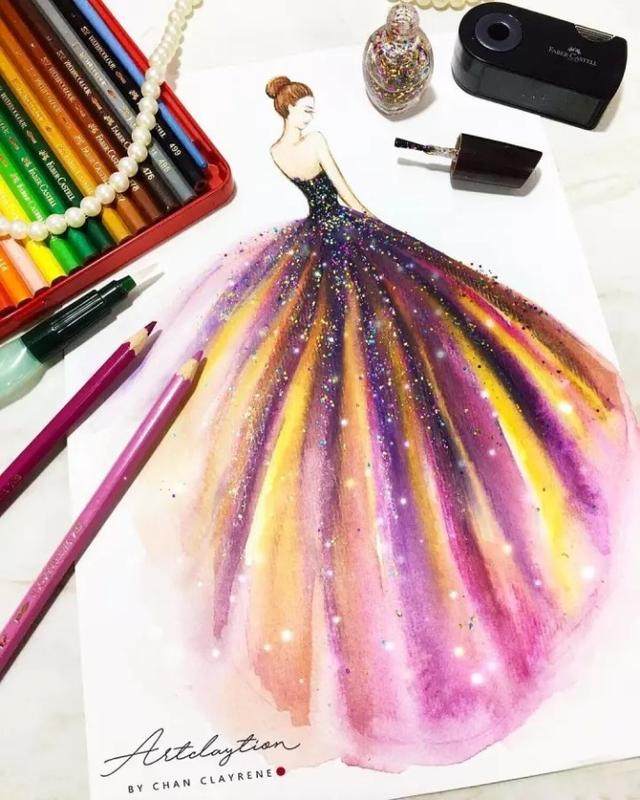 服装设计礼服素描手稿,著名设计师服装设计手稿