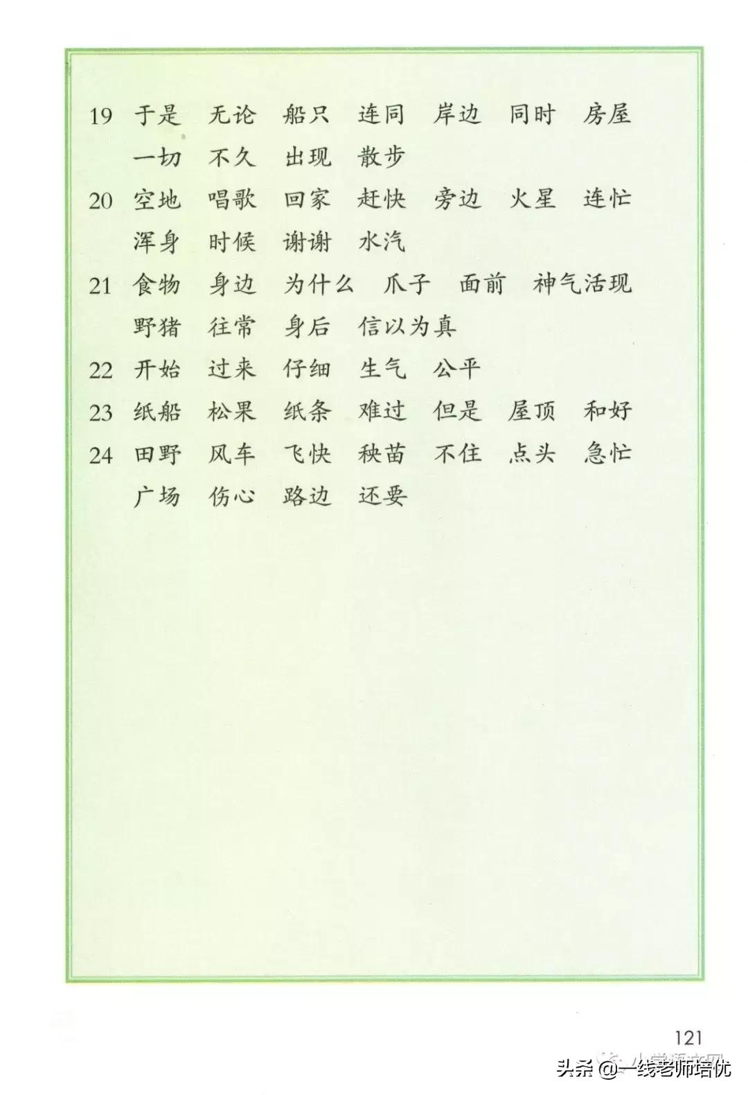 二年级上册词语表120页最后一面,二年级上册语文书119页词语表