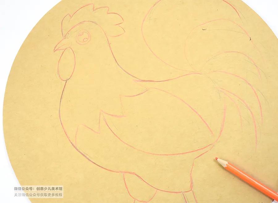 儿童画教程|油画棒技法练习《穿花衣服的大公鸡》