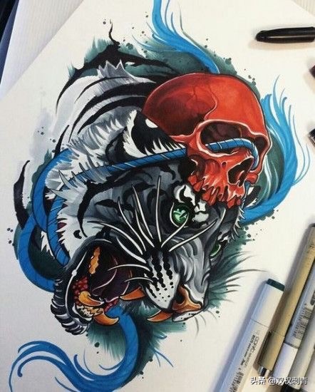 新传统老虎纹身手稿,满背老虎纹身手稿大全